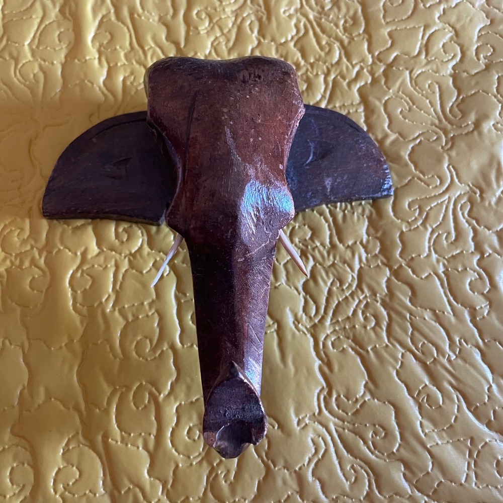 Konark hand carved vintage wood Elephant head tusk Wall Hanging India  Decor Art